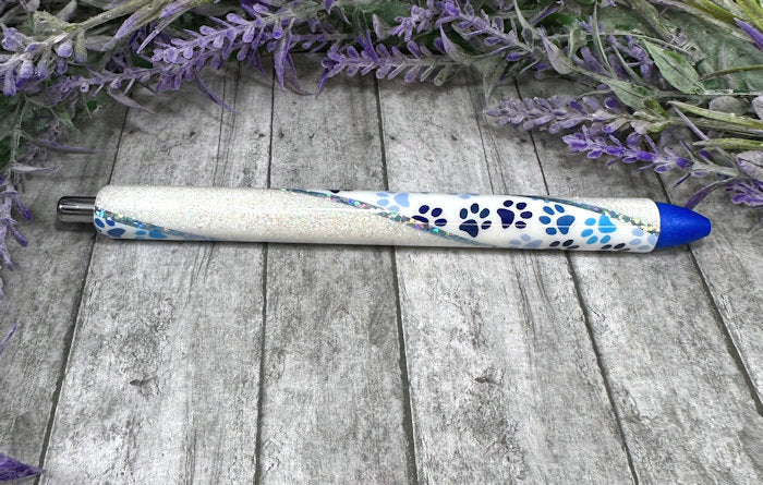 Handmade blue paw prints pen with free refill