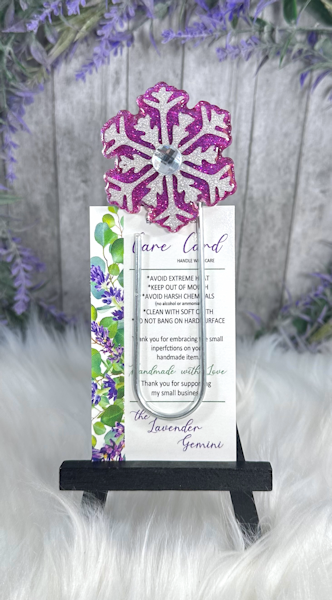 CLEARANCE Blue and Holographic Pink Snowflake Jumbo Paper Clip Bookmark