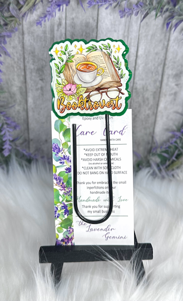 CLEARANCE Booktrovert on Green Jumbo Paper Clip Bookmark