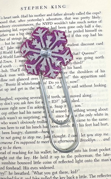 CLEARANCE Blue and Holographic Pink Snowflake Jumbo Paper Clip Bookmark