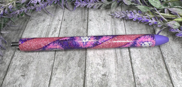 Handmade Pink and Purple Lion glitter pen with free refill