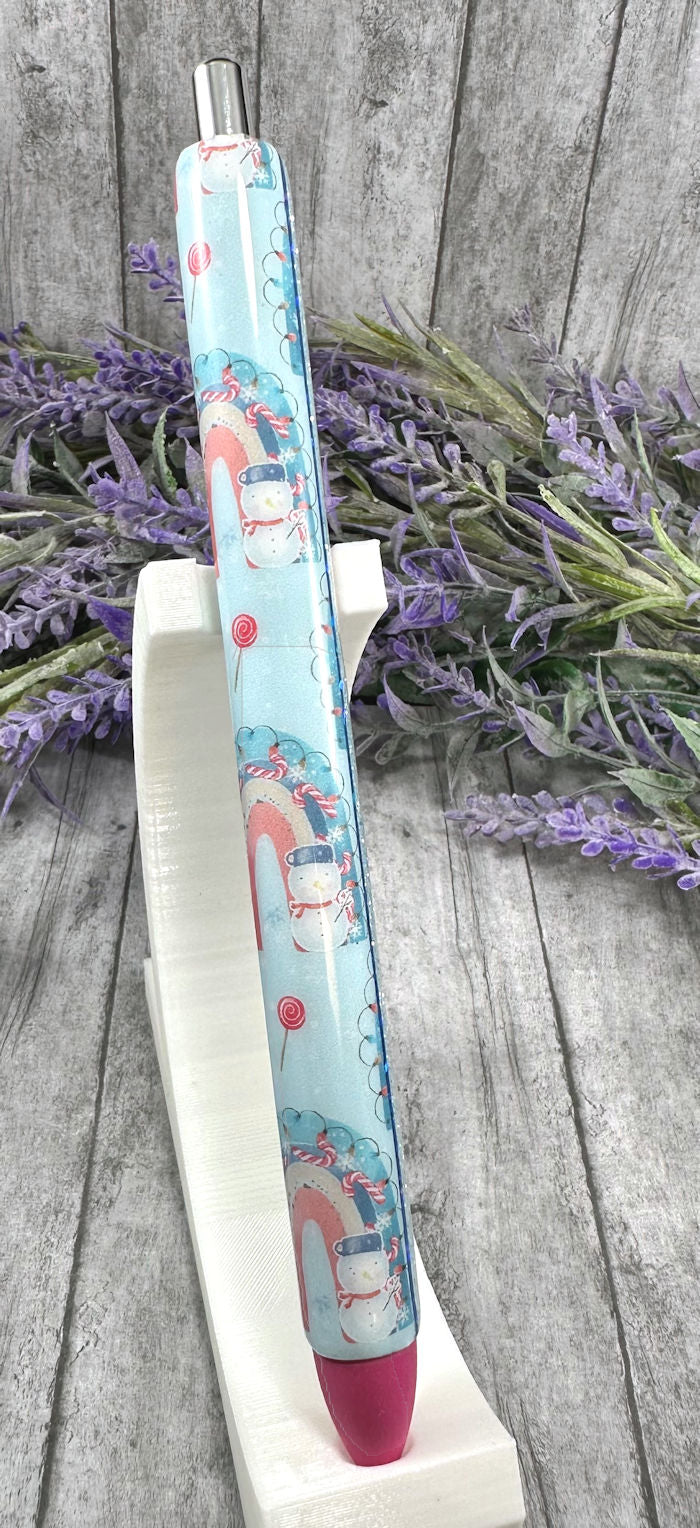 Handmade Winter Snowmen and Rainbows Washi Tape glitter pen with free refill