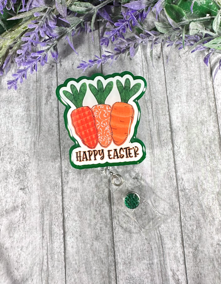 Handmade Easter Carrots Badge Reel