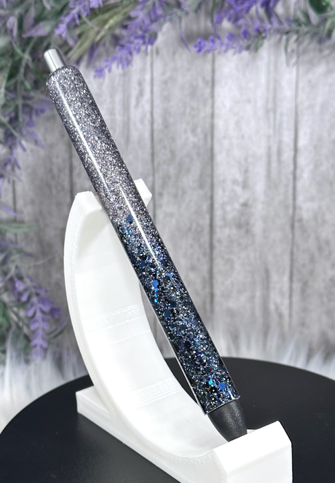 Handmade Charcoal Silver and Midnight Blue ombre glitter pen with free refill