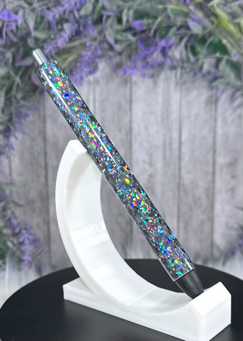 Handmade Holographic Charcoal Silver glitter pen with free refill