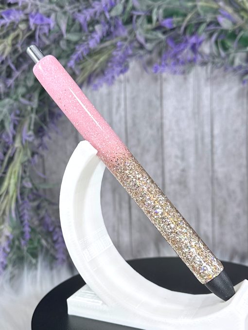 Handmade Light Pink and Gold ombre glitter pen with free refill