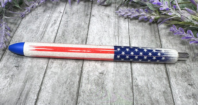 Handmade USA Flag patriotic glitter pen with free refill