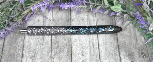 Handmade Charcoal Silver and Midnight Blue ombre glitter pen with free refill