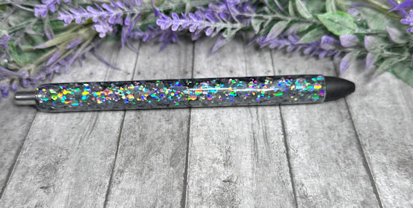 Handmade Holographic Charcoal Silver glitter pen with free refill