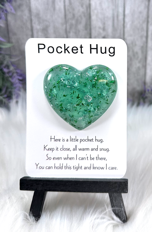 Handmade Pocket Hug Green and Silver Foil Fleck