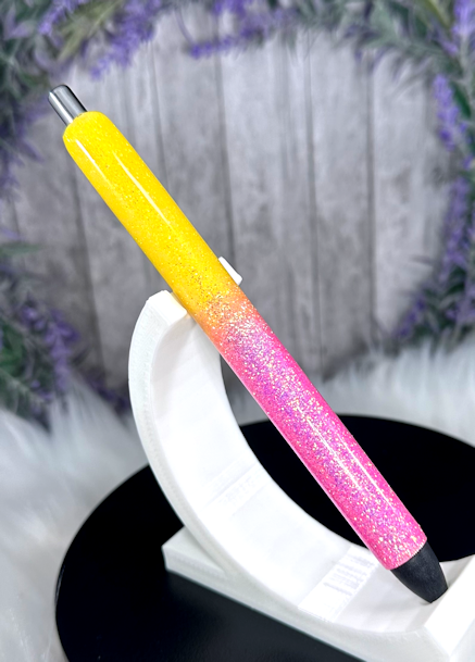 Handmade Pink and Yellow ombre glitter pen with free refill