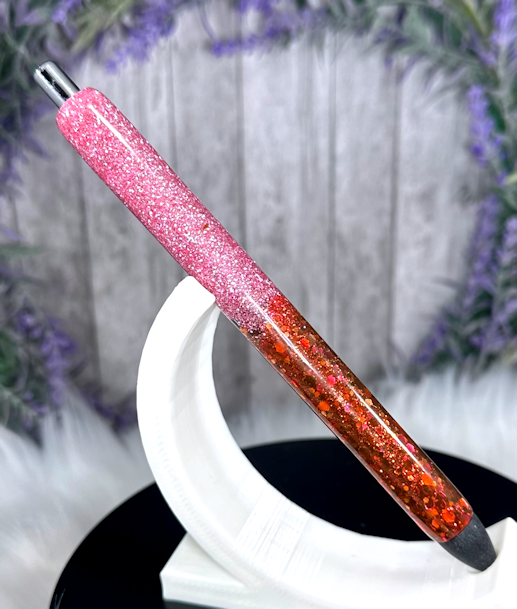 Handmade Pink and Red Chunky ombre glitter pen with free refill
