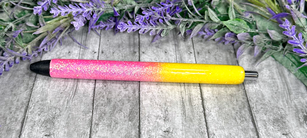 Handmade Pink and Yellow ombre glitter pen with free refill