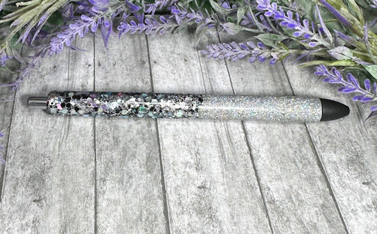 Handmade Ombre Charcoal Silver glitter pen with free refill