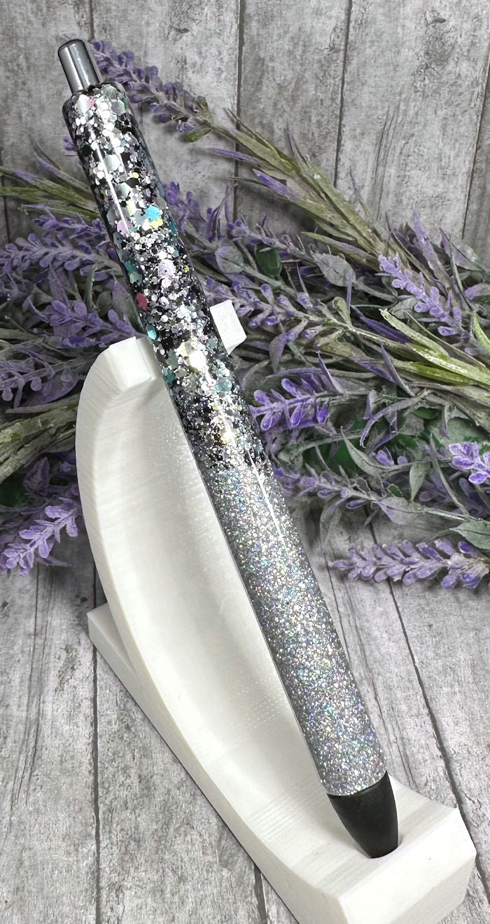 Handmade Ombre Charcoal Silver glitter pen with free refill