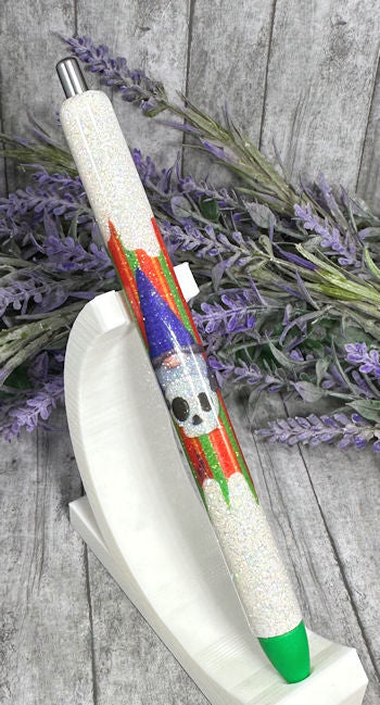 Handmade Halloween Gnome and Skeleton glitter pen with free refill