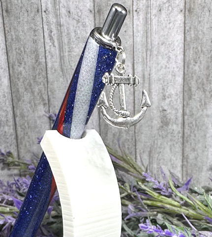 Handmade Sailors anchor Navy dangle charm glitter pen with free refill