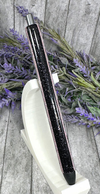 Handmade Pink and Black Christmas glitter pen with free refill