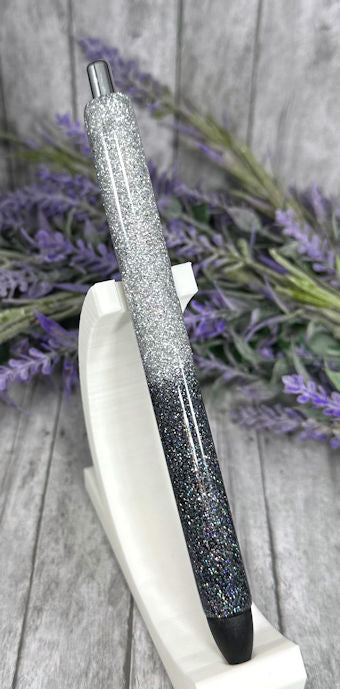 Handmade Ombre Black and Silver glitter pen with free refill