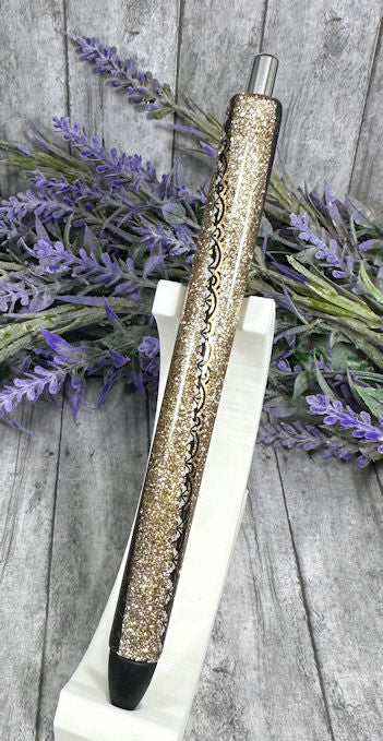 Handmade Black and Gold Christmas glitter pen with free refill