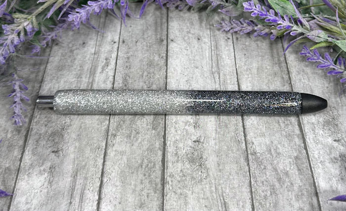 Handmade Ombre Black and Silver glitter pen with free refill