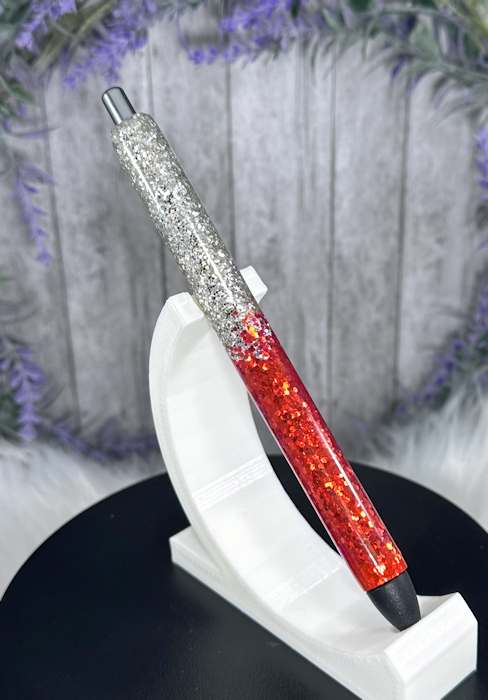 Handmade Dark Orange and Silver ombre glitter pen with free refill