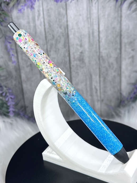 Handmade Bright Blue and Party Mix ombre glitter pen with free refill
