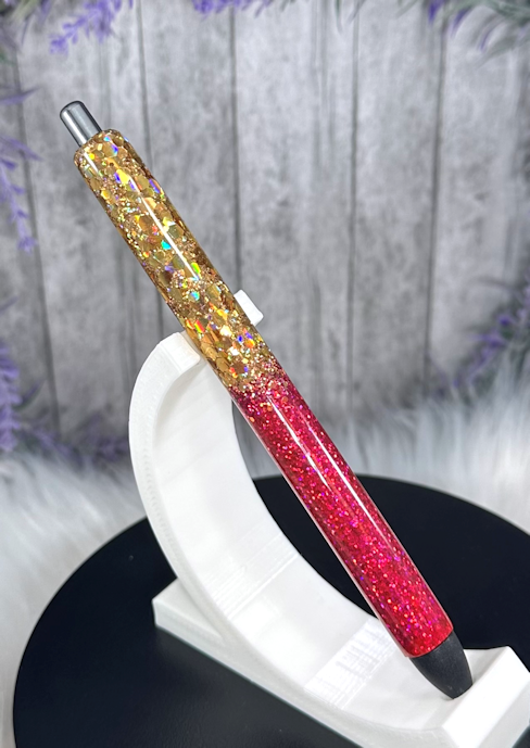 Handmade Holographic Gold and Cherry Red  ombre glitter pen with free refill