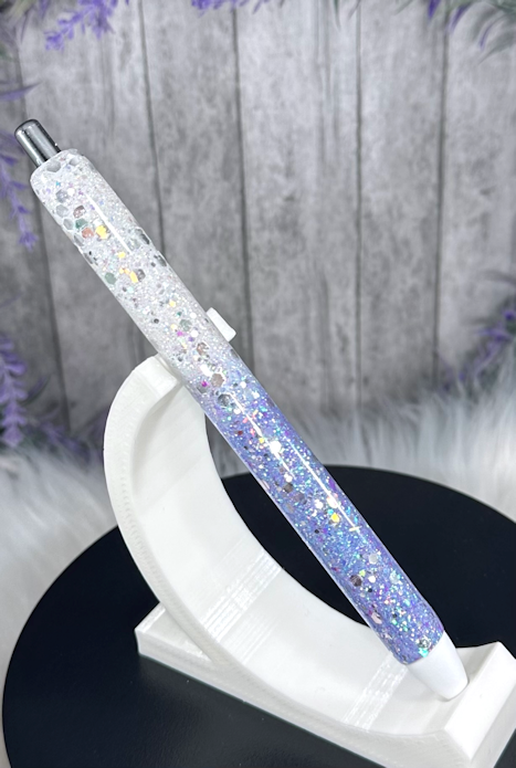Handmade Periwinkle Lavender and White ombre glitter pen with free refill