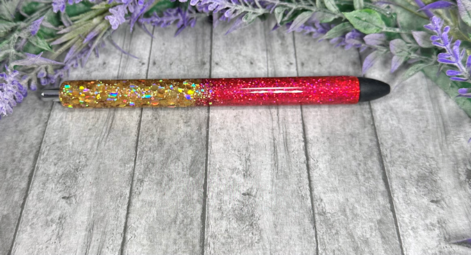 Handmade Holographic Gold and Cherry Red  ombre glitter pen with free refill