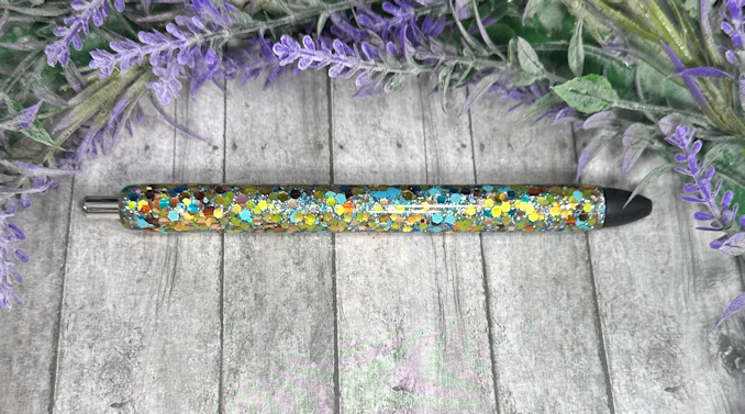 Handmade Gold and Turquoise mix glitter pen with free refill