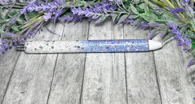 Handmade Periwinkle Lavender and White ombre glitter pen with free refill