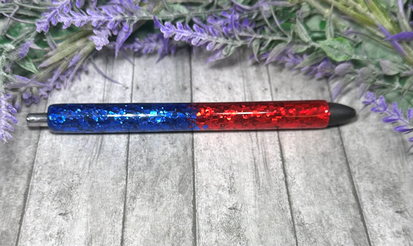 Handmade Navy Blue and Red ombre glitter pen with free refill