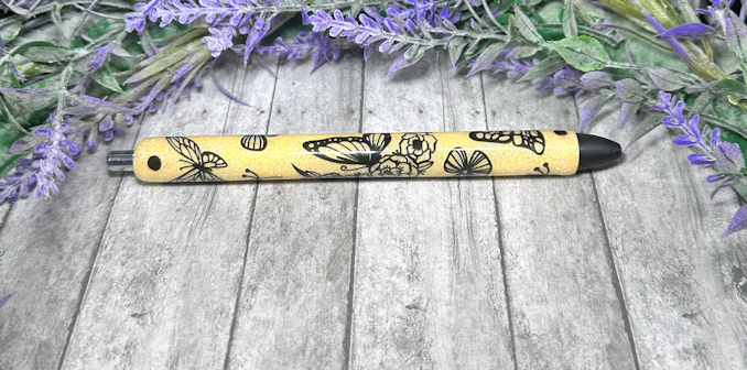 Handmade Butterflies on Yellow glitter pen with free refill