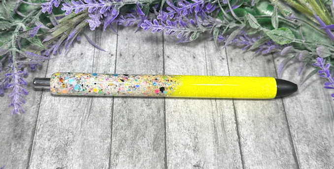 Handmade Bright Yellow and Party mix ombre glitter pen with free refill