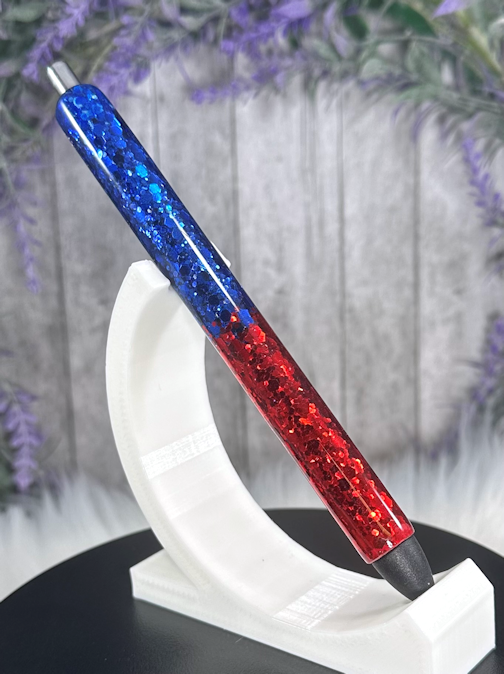 Handmade Navy Blue and Red ombre glitter pen with free refill