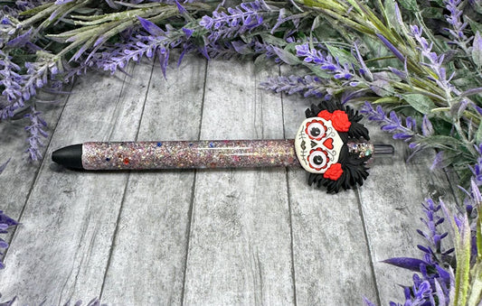 Handmade Halloween Day of the Dead glitter pen  with free refill