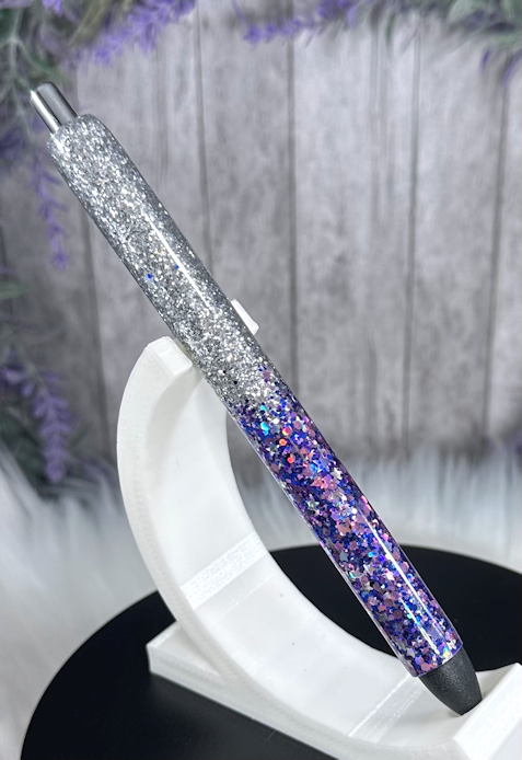 Handmade Silver and Purples Ombre glitter pen with free refill
