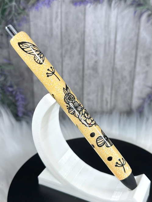 Handmade Butterflies on Yellow glitter pen with free refill