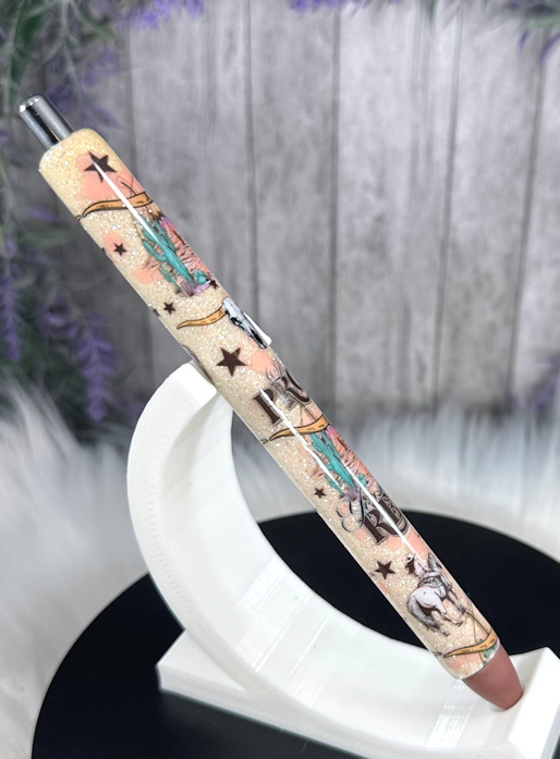 Handmade Sarcastic Western Skulls glitter pen with free refill