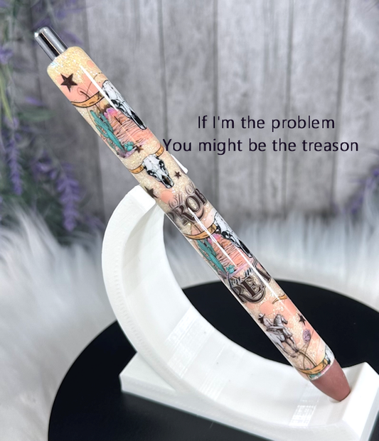 Handmade Sarcastic Western Skulls glitter pen with free refill