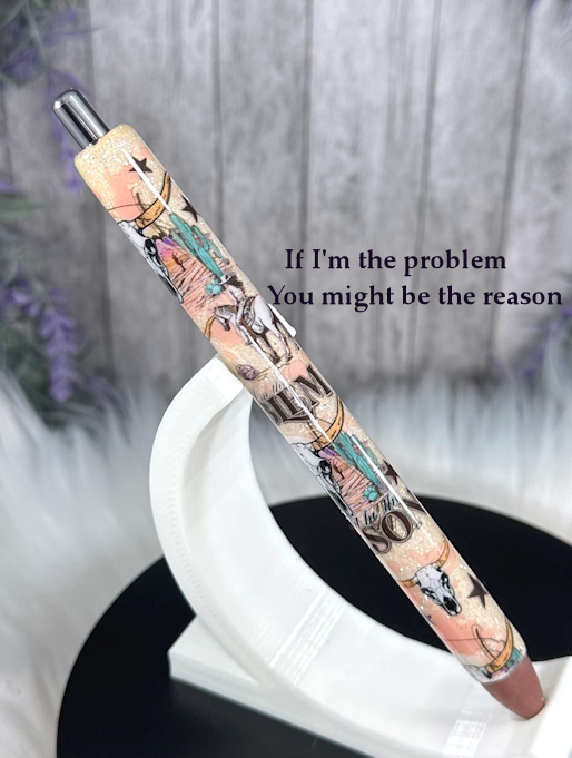 Handmade Sarcastic Western Skulls glitter pen with free refill