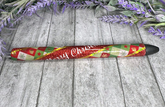 Handmade Merry Christmas Plaid  glitter pen with free refill