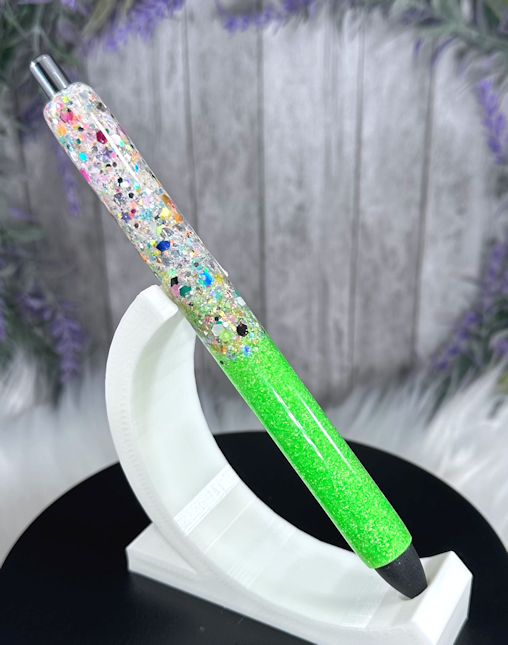 Handmade Bright Green and Chunky Party mix Ombre glitter pen with free refill