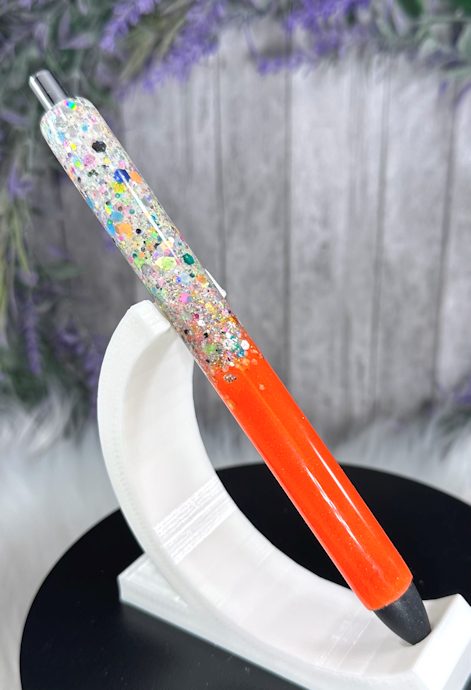 Handmade Bright Orange and Chunky Party mix Ombre glitter pen with free refill