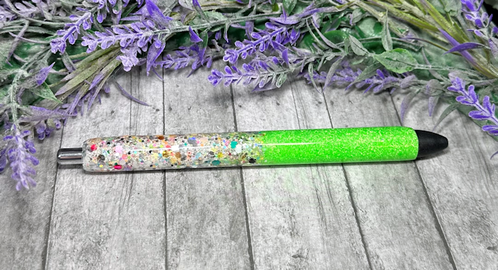 Handmade Bright Green and Chunky Party mix Ombre glitter pen with free refill