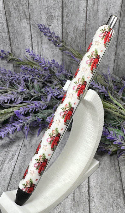 Handmade Christmas Vintage Red Trucks glitter pen with free refill