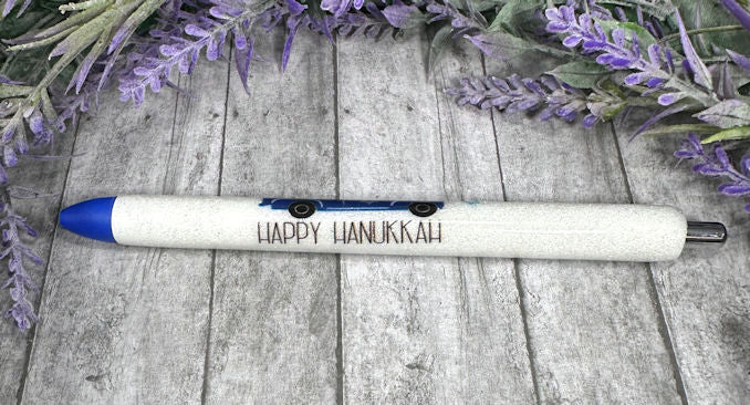 Handmade Hanukkah Blue Truck glitter pen with free refill