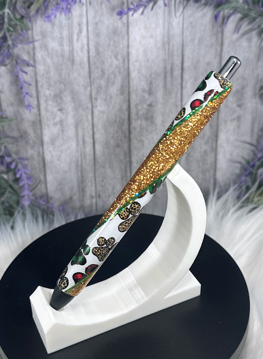 Handmade Christmas Dog Paws on Gold glitter pen with free refill