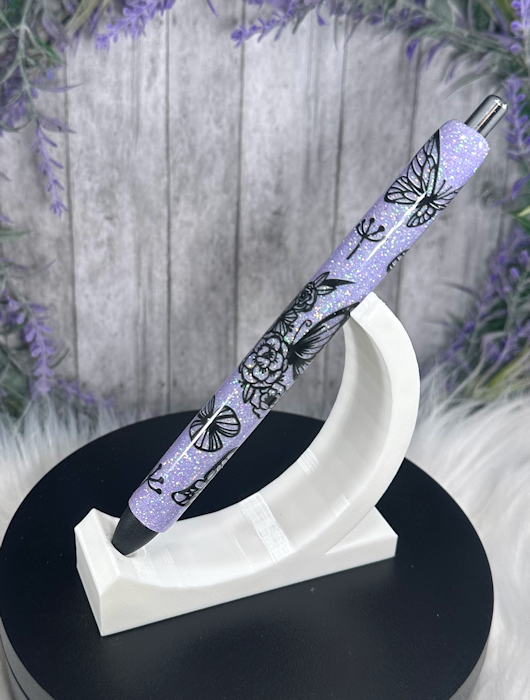 Handmade Butterflies on purple glitter pen with free refill